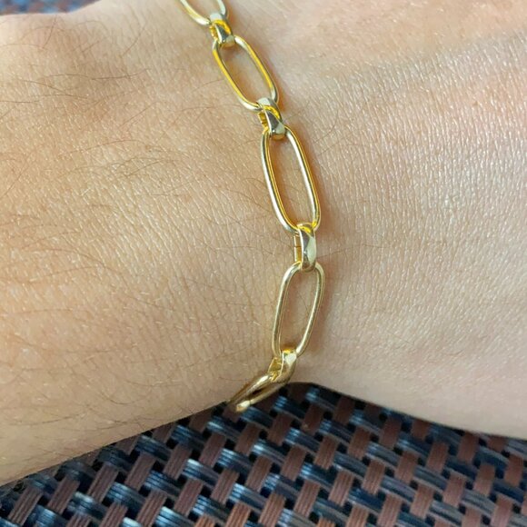 14K Gold Filled Paper Clip Bracelet for Womens Girls Elegant Design Fashion Gift - Picture 3 of 10